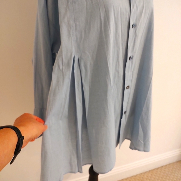 Eskandar Sky Blue Button Down Oversized Swing Top Pleated A-Line Size 0 6-8 - Picture 2 of 10